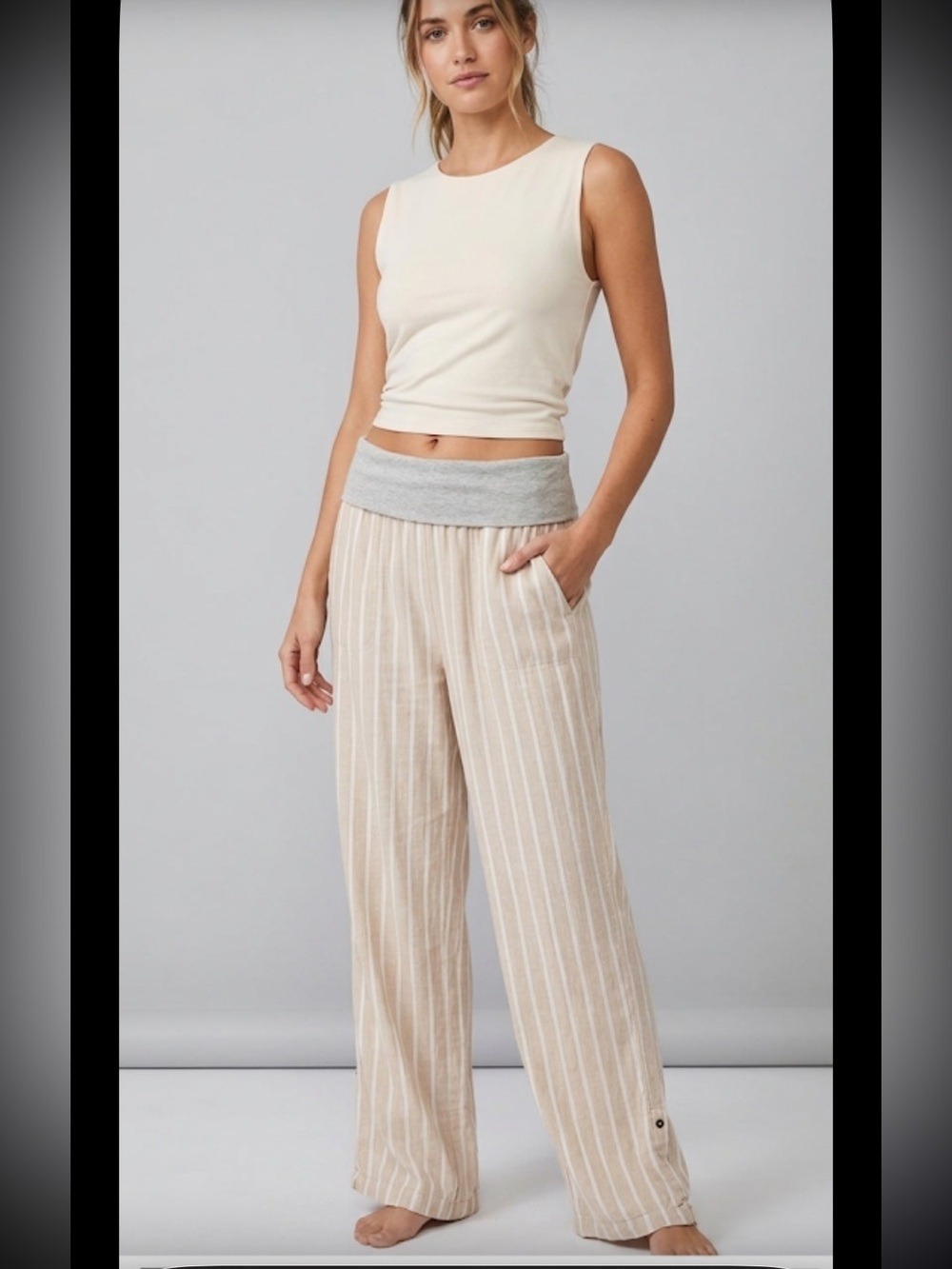 Anthropologie Mermaid Beige Wide-Leg Pull-On Pants Size see measurements